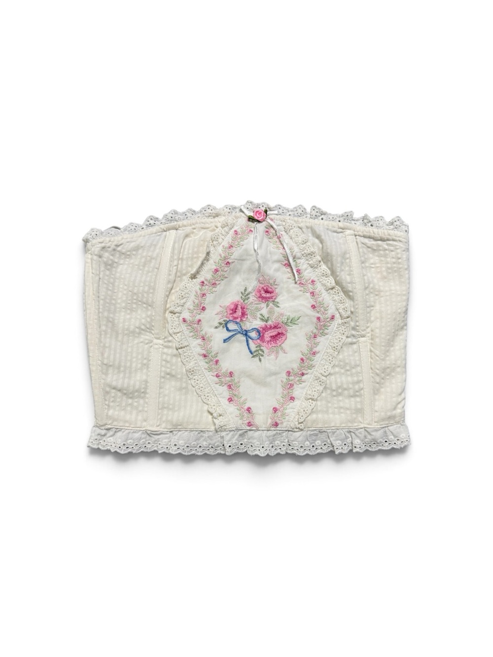 Altar’d State Ivory Floral Embroidered Lace Corset Bandeau Top XS